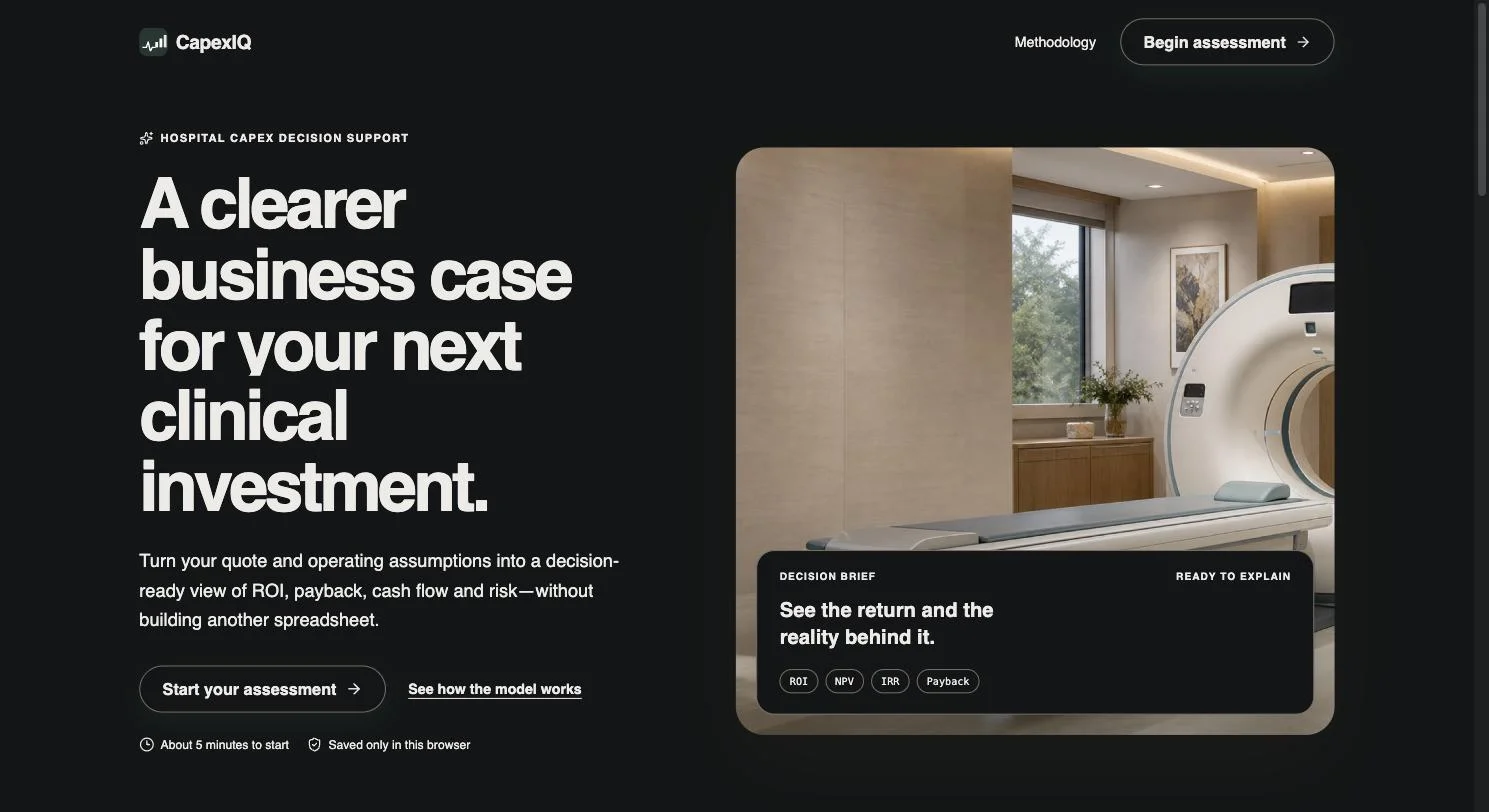 CapexIQ landing page for hospital capital equipment decision support